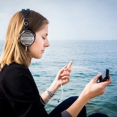 Woman listening to Audible